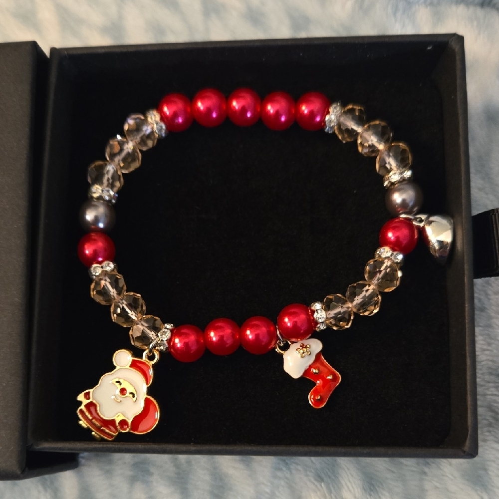 Festive Red and Silver Charm Bracelet